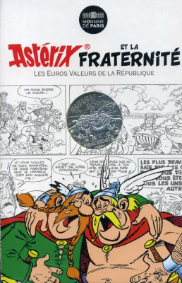 Франция 10 евро 2015 серия Астерикс и свобода, Жизнестатистикс (Abraracourcix) И Gueuselambix, в оригинальном буклете KM NEW серебро UNC 1-4-3-19