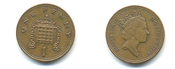 Великобритания 1 пенни 1989 Елизавета II (1952-2022) KM 935, Spink 4381 (B3) бронза 59-1726