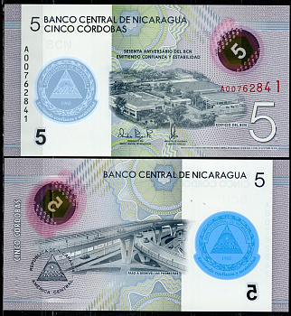 Никарагуа 5 кордоба 2019 60 лет Центральному банку Никарагауа Pick 219 a  пластик  UNC (пресс) 447-51-1