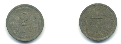 Венгрия 2 филлера 1943 ВР KM 519 цинк 83-1231