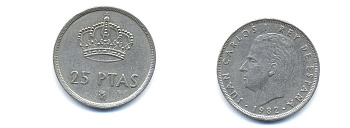 Испания 25 песет 1982 Хуан Карлос I (1975-2014) KM 824 медно-никель 54-1942