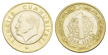 Турция 1 лира 2024 Кемаль Ататюрк KM 1244 биметалл UNC 4650-515