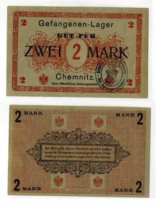 Германия 2 марки ND лагерь военнопленных в Кемнице C-2817 бумага UNC (пресс) 504-81-3-2
