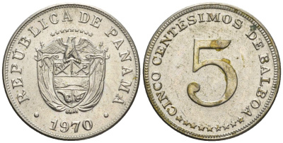 Панама 5 сентесимо 1970  KM 23.2 медно-никель    85-627