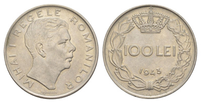 Румыния 100 леев 1943 Михай I (1940-1947) KM 64 сталь плакированная никелем 4633-821