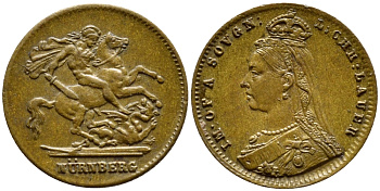 АНГЛИЯ ТОКЕН, ЖЕТОН ND КОРОЛЕВА ВИКТОРИЯ, ДИАМЕТР 13 ММ., НЮРЕНБЕРГ, ДИАМЕТР 13 ММ. латунь 188-315