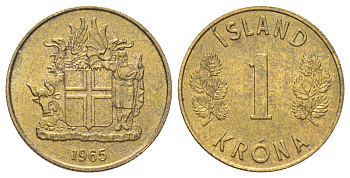 Исландия 1 крона 1965 KM 12a никель латунь UNC 4666-854