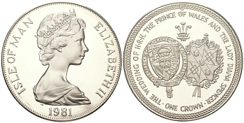 Остров Мэн 1 крона 1981 Свадьба Принца Чарльза и Леди Дианы, гербы KM 81a серебро PROOF 1530-1241