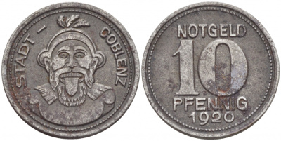 КОБЛЕНЦ 10 ПФЕННИГОВ 1920 НОТГЕЛЬД железо 3856-1014