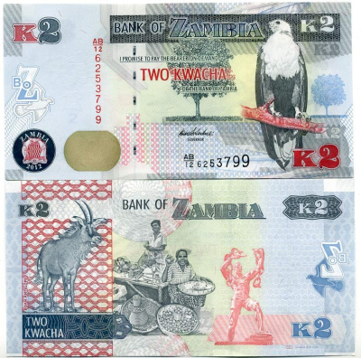 Замбия 2 квач 2012 антилопа Pick 49 a бумага UNC (пресс) 448-32-4-2