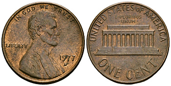 США 1 цент 1977 D, Линкольн KM 201 медь цинк 4136-152