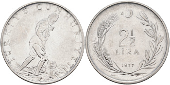 Турция 2 1/2 лиры 1977 KM 893.2 нержавеющая сталь aUNC 4574-1114