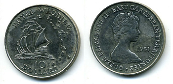 Восточно-Карибские территории 10 долларов 1981 королевская свадьба медно-никель 00-00