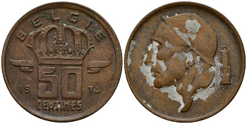 Бельгия 50 сантимов 1974 Belgie, Бодуэн I (1951-1993) KM 149.1 бронза 4154-1055