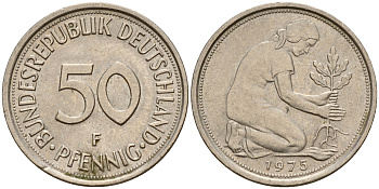ФРГ 50 пфеннигов 1975 F J.384 KM 109.2 медно-никель    4602-726