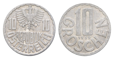 Австрия 10 грошей 1959 KM 2878 алюминий UNC 4576-1014
