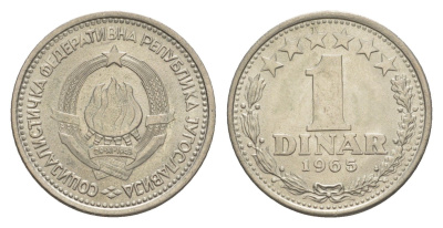 Югославия 1 динар 1965 KM 47 медно-никель aUNC 4643-311