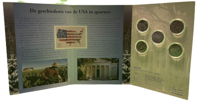 США набор из 5 квотеров 1999 штаты США: Нью-Джерси, Делавер, Джорджия, Коннектикут, Пенсильвания, буклет, капсулы, сертификат KM 295, 293, 296, 297, 294 медно-никель UNC 7-6-1-28