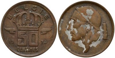 Бельгия 50 сантимов 1974 Belgie, Бодуэн I (1951-1993) KM 149.1 бронза 4154-1055