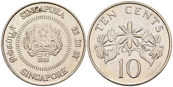Сингапур 10 центов 1988  KM 51 медно-никель    4174-635