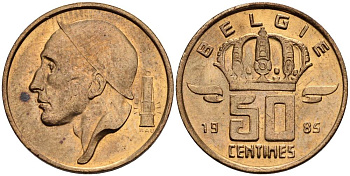 БЕЛЬГИЯ 50 САНТИМОВ 1985 BELGIE KM 149.1 бронза 4528-953