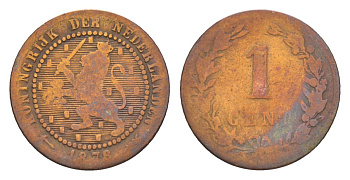 Нидерланды 1 цент 1878 Виллем III (1849-1890) KM 107 бронза 58-162
