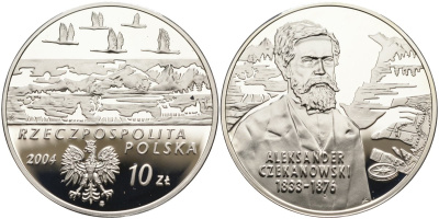 Польша 10 злотых 2004 MW, геолог и исследователь средней Сибири Александр Лавретьевич Чекановский (1833-1876) KM 506 серебро PROOF 1085-1-32
