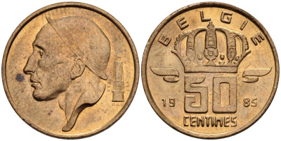 БЕЛЬГИЯ 50 САНТИМОВ 1985 BELGIE KM 149.1 бронза 4528-953