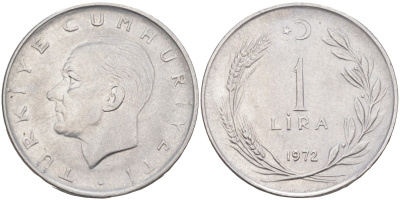 Турция 1 лира 1972 Мустафа Кемаль Ататюрк KM 889а.2 нержавеющая сталь 3855-1215