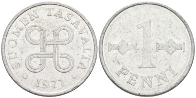 Финляндия 1 пенни 1971 KM 44а алюминий 192-1258