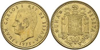 Испания 1 песета 1975 (80) Хуан Карлос I (1975-2014) KM 806 алюминиевая бронза 4604-245