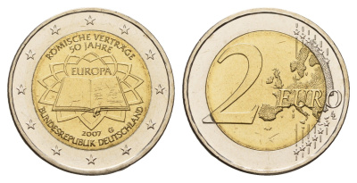 Германия 2 евро 2007 G, 50 лет подписанию Римского договора KM 259 биметалл UNC 1096-1-24