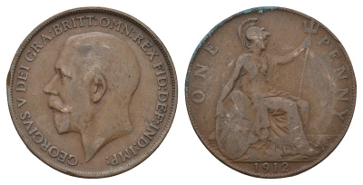 Великобритания 1 пенни 1912 Георг V (1910-1936) KM 810, Spink 4052 бронза 79-445