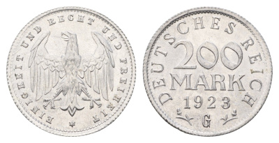 Германия 200 марок 1923 G KM 35, J. 304 алюминий 4671-1044