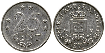 Нидерландские Антилы 25 центов 1977 Юлиана (1948-1980) KM 11 никель 220-437