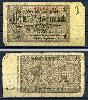 Германия 1 рентенмарка 1937 Pick 173 b бумага 8621-42-1-1