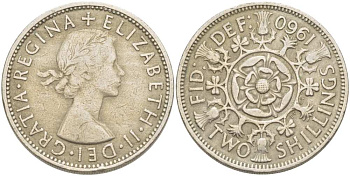 Великобритания 2 шиллинга (флорин) 1960 Елизавета II (1952-2022) KM 906, Spink 4146 медно-никель 215-724
