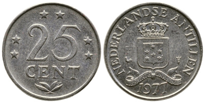 Нидерландские Антилы 25 центов 1977 Юлиана (1948-1980) KM 11 никель 220-437