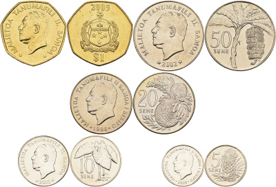 Самоа лот из 5 монет 1996-2005 (5, 10, 20, 50 сене, 1 тала) UNC N2-42