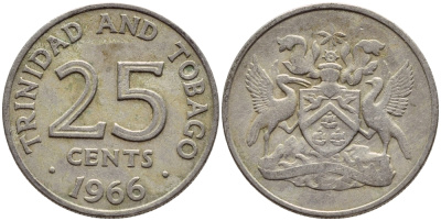 Тринидад и Тобаго 25 центов 1966 герб KM 4 медно-никель 4396-653