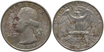 США 25 ЦЕНТОВ = КВОТЕР 1989 ЛИНКОЛЬН KM А164а медь плакированная медно-никелем 181-122