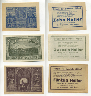 Австрия, Рюсторф набор из 3 банкнот 1920 нотгельды 10, 20, 50 геллеров бумага XF 7218-67-1