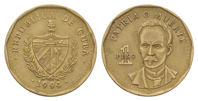 Куба 1 песо 1994 Хосе Марти KM 347 сталь плакированная латунью 4675-231