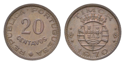 Португальский Тимор 20 сентаво 1970 год-тип KM 17 бронза aUNC 4669-732