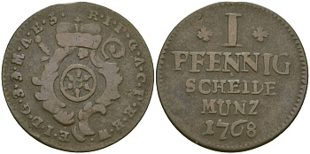 Майнц 1 пфенниг 1768 KM 364 медь 65-654
