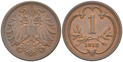 Австрия 1 геллер 1912 Франц Иосиф I (1892-1918) KM 2800 бронза UNC 4390-314