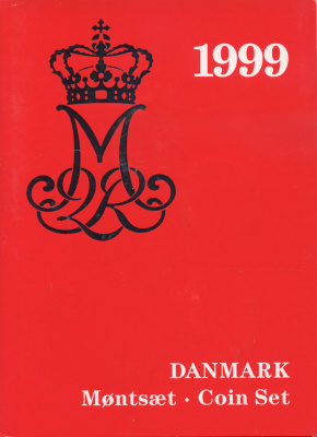 Дания набор из 7 монет 1999 Маргрете II, официальный набор в картонном буклете, тираж 30000 экз. BUNC 2-6-3-14