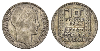 Франция 10 франков 1934 KM 878 серебро 4673-1156
