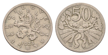 Чехословакия 50 геллеров 1922 KM 2 медно-никель 4116-854