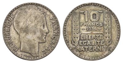 Франция 10 франков 1934 KM 878 серебро 4673-1156